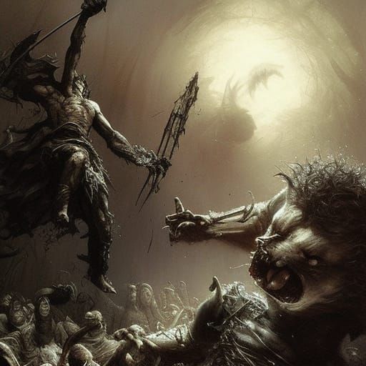 Epic Werewolf Battle in Horror Style