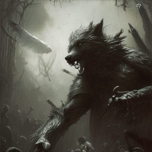 Epic Werewolf Battle in Hyperrealistic Style