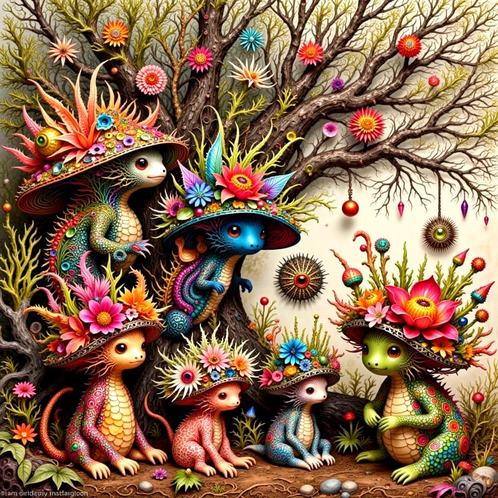 Intricate Fractal Sea Monster Dolls with Seasonal Hats