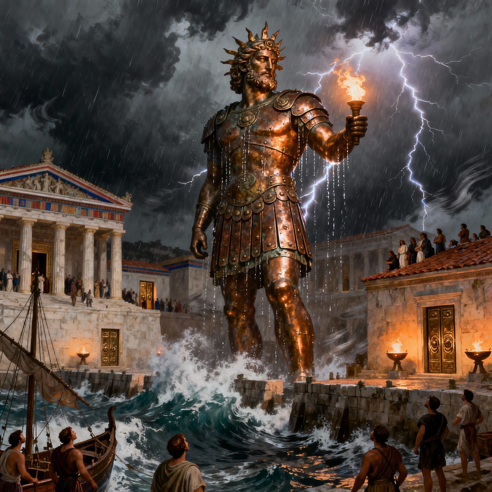 Colossus of Rhodes in Stormy Mediterranean Sea Painting