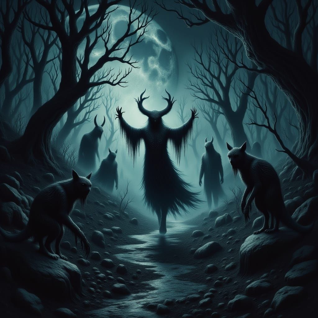 Little Shadow Beasts in a Dark, Haunting Scene