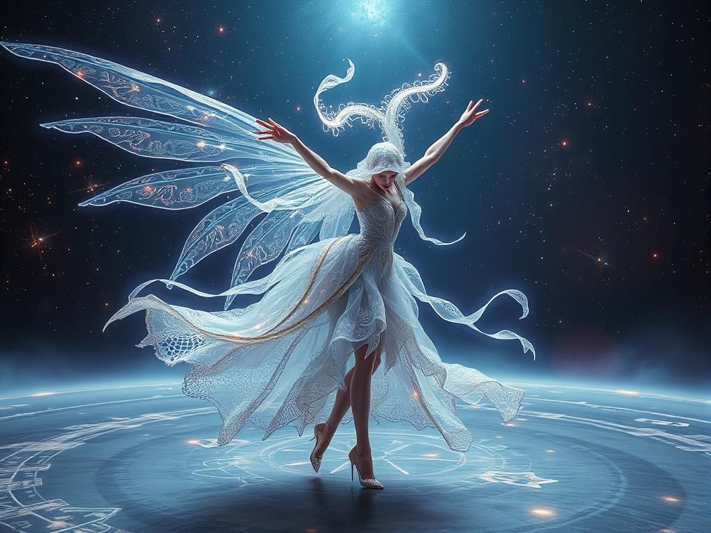 Holographic Ribbon Dancer in Cosmic Holopunk Style