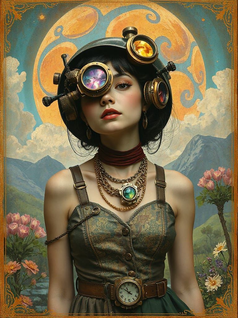 Steampunk Inventor in a Lush Cyber Valley