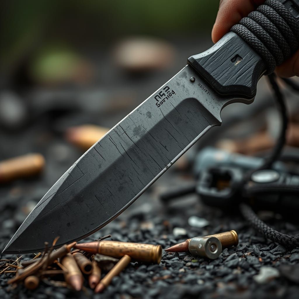 Survival Knife in Post-Apocalyptic Landscape