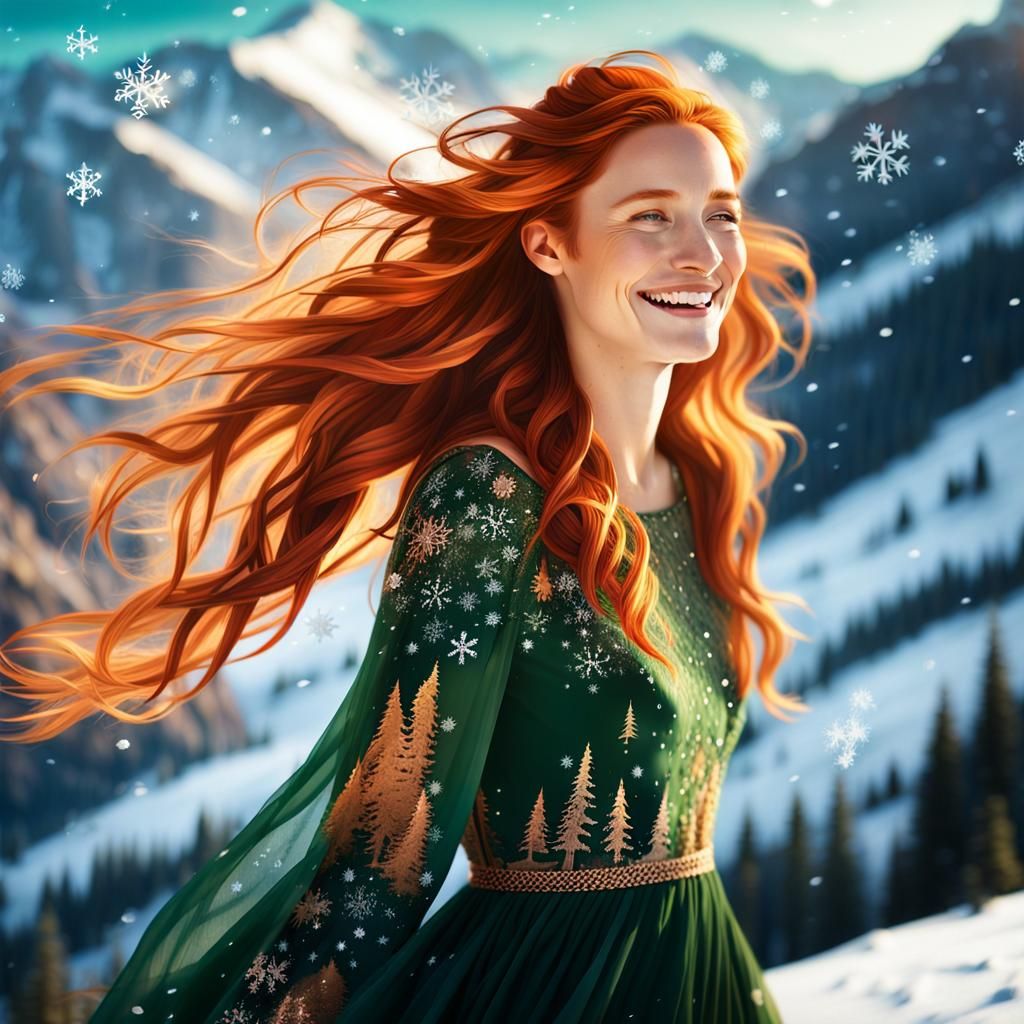 Serenely Radiant Woman Ascends the Mountain