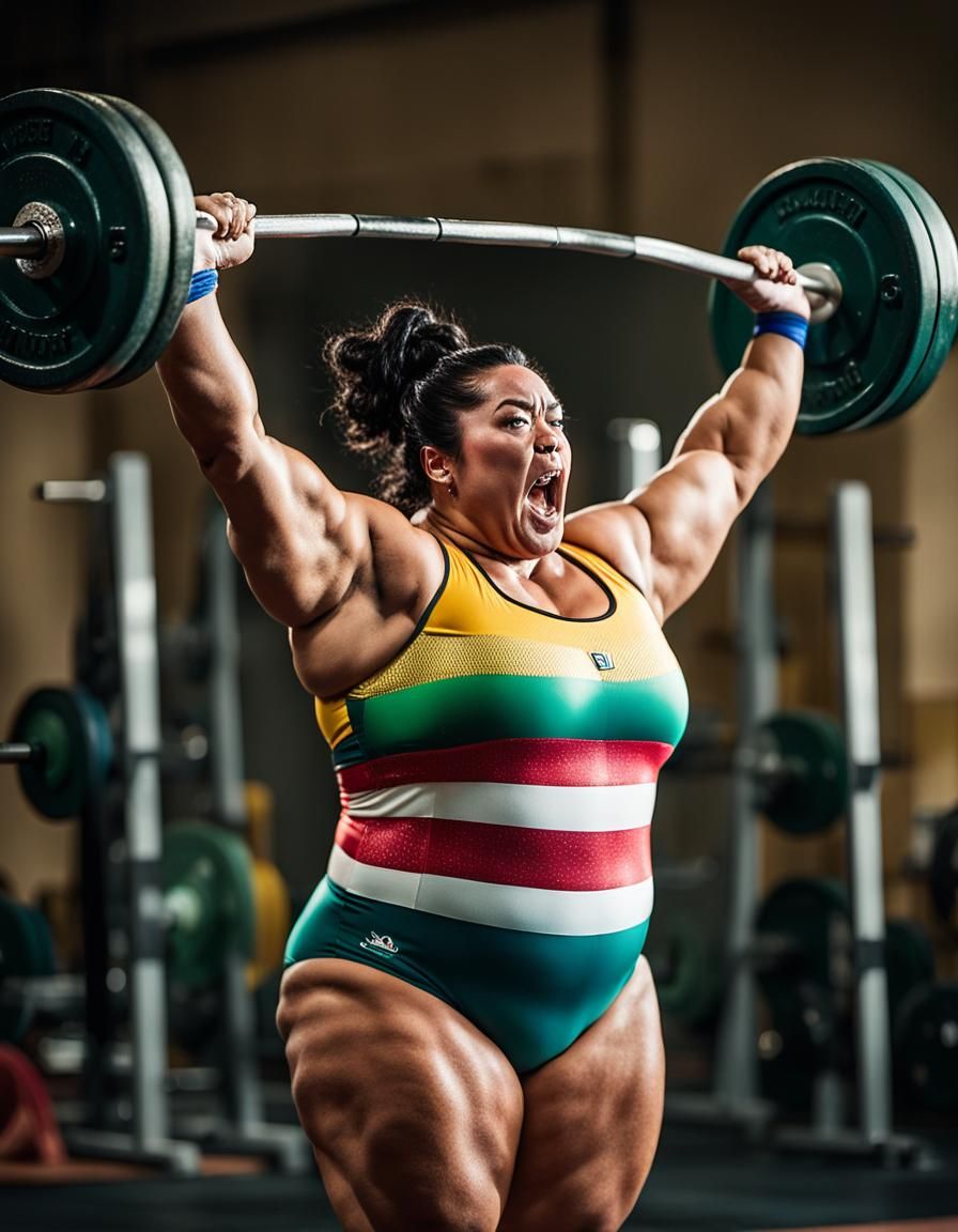 Empowering Portrait of Plus-Size Weightlifter Lifting Barbel...