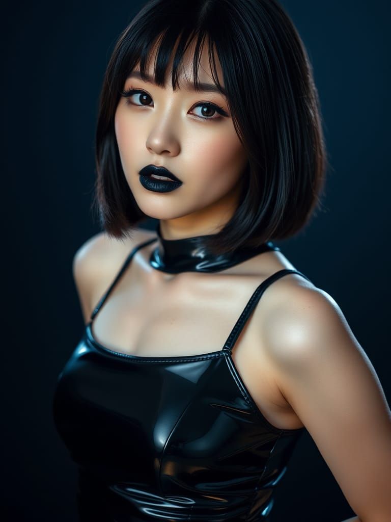 Korean Model in Latex Dress, Studio Portrait