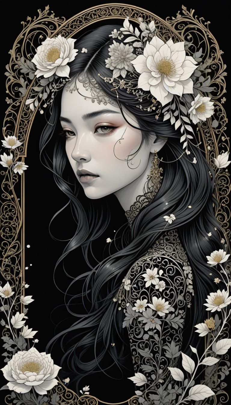 Elegant Arabesque Frame with Candles and Flowers in Mysterio...