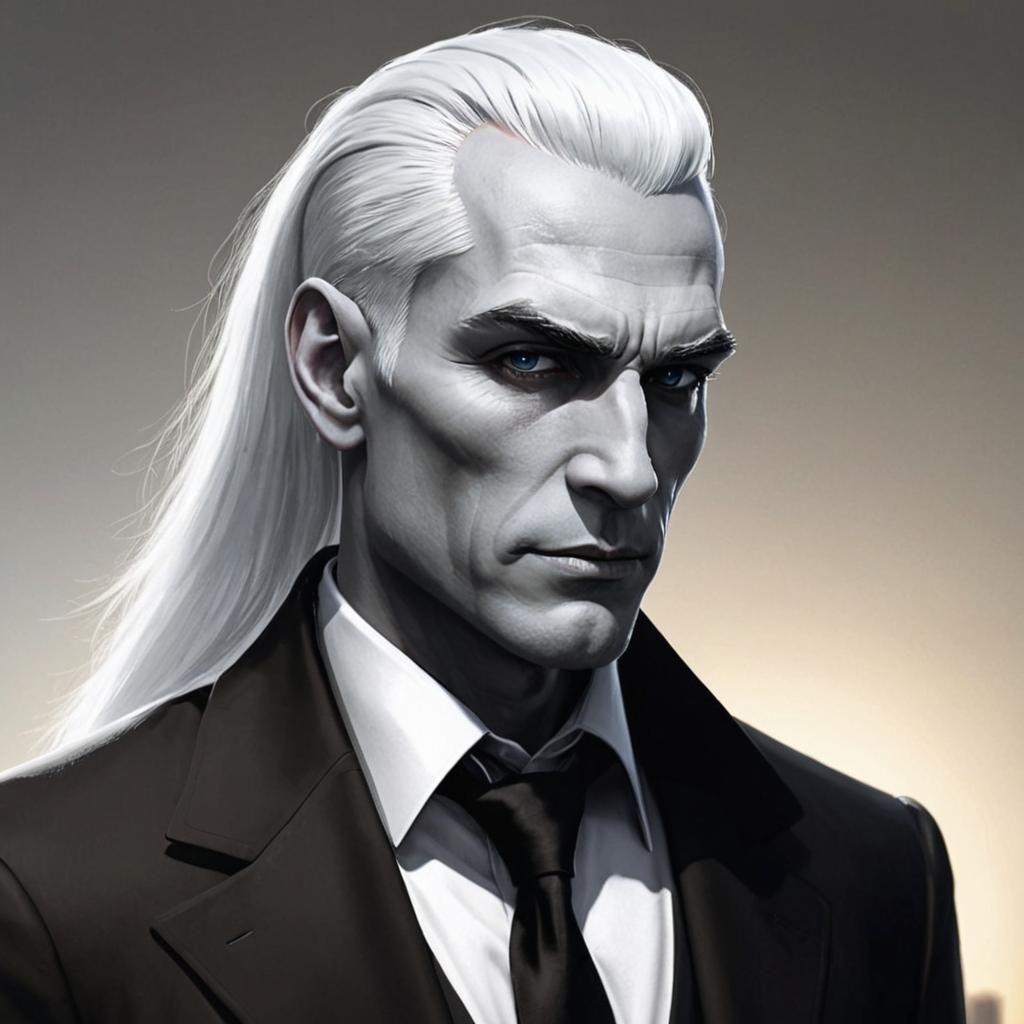 Stern Businessman in Hyperrealistic Office Setting