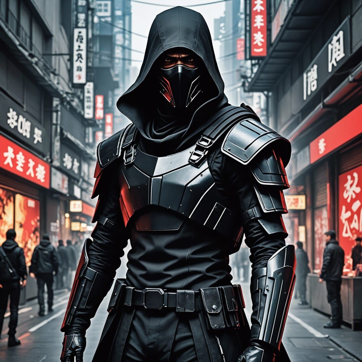 Ninja Gunslinger in Darkwear Techwear Anime Style