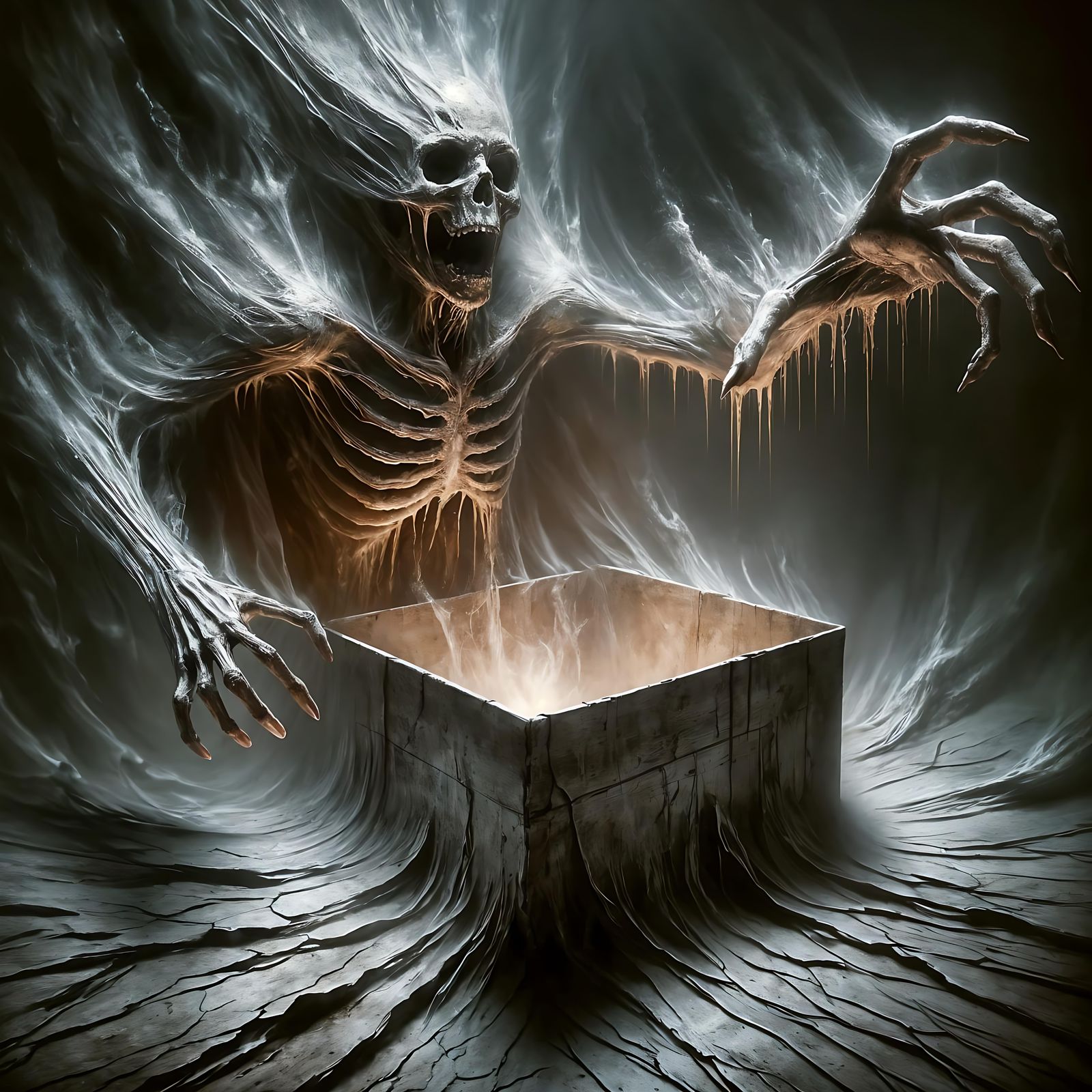 Eerie Entity Escaping a Cracked Box
