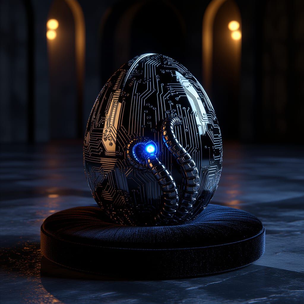 Obsidian Faberge Egg with Metallic Tentacle, Hyper-realistic