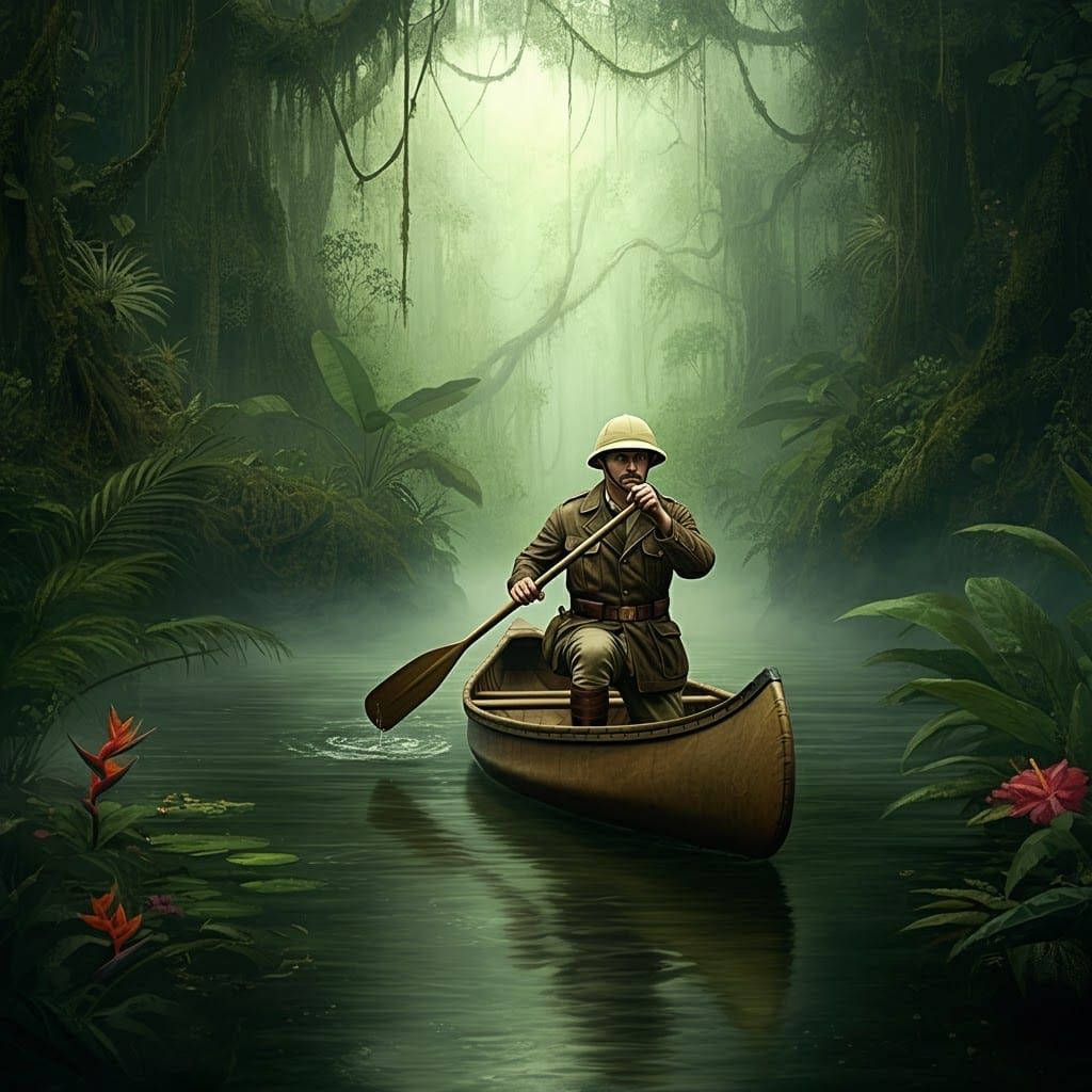 Jungle Explorer in Canoe: Nostalgic Adventure
