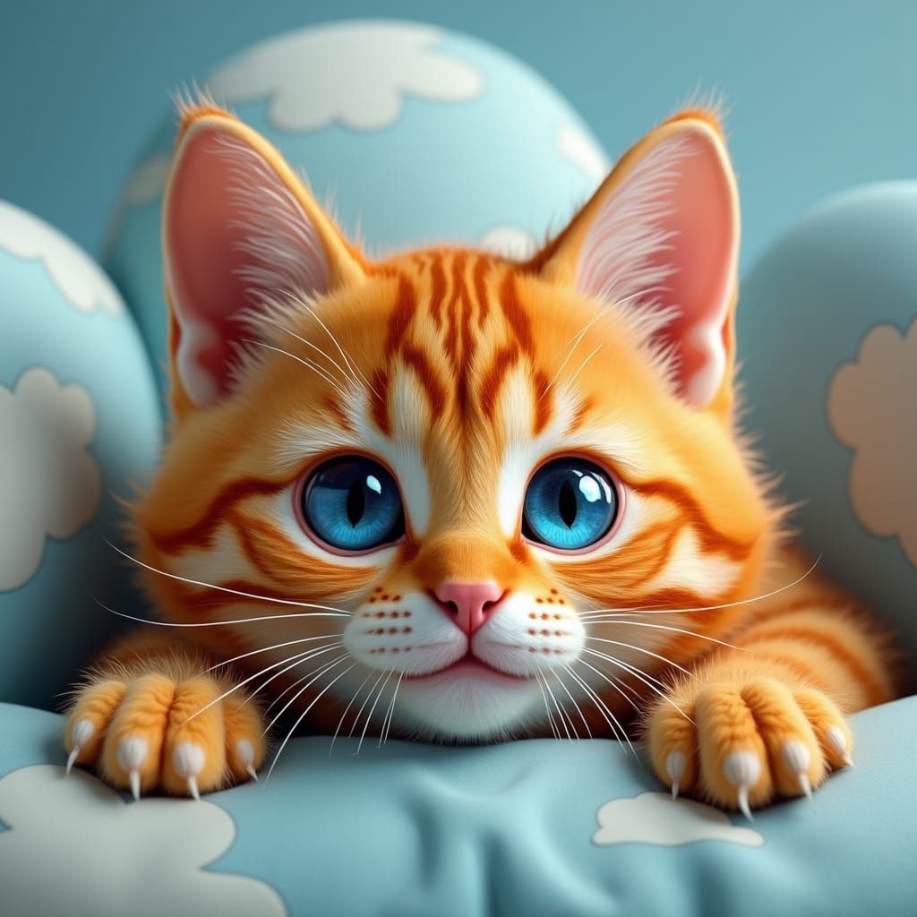 Ginger Tabby Cat with Piercing Blue Eyes