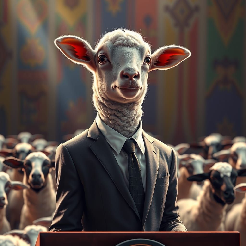 Nervous Lamb About to Address Crowd, Hyperrealistic Style