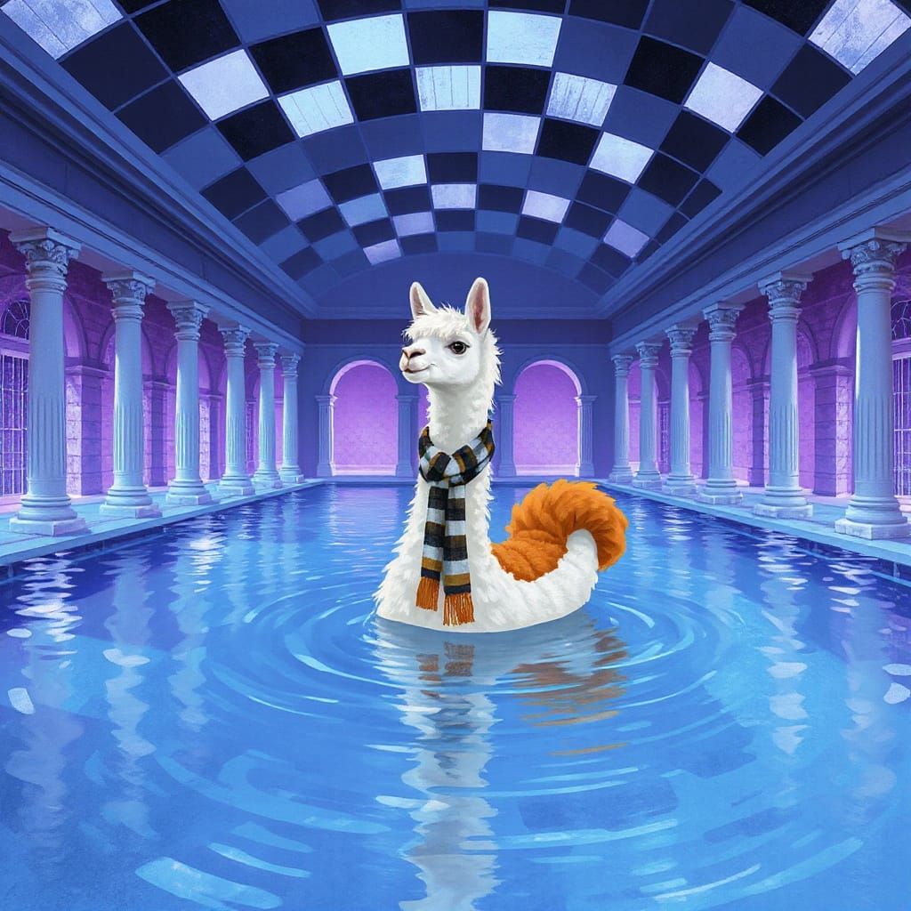 Surreal Llama in Classical Indoor Pool