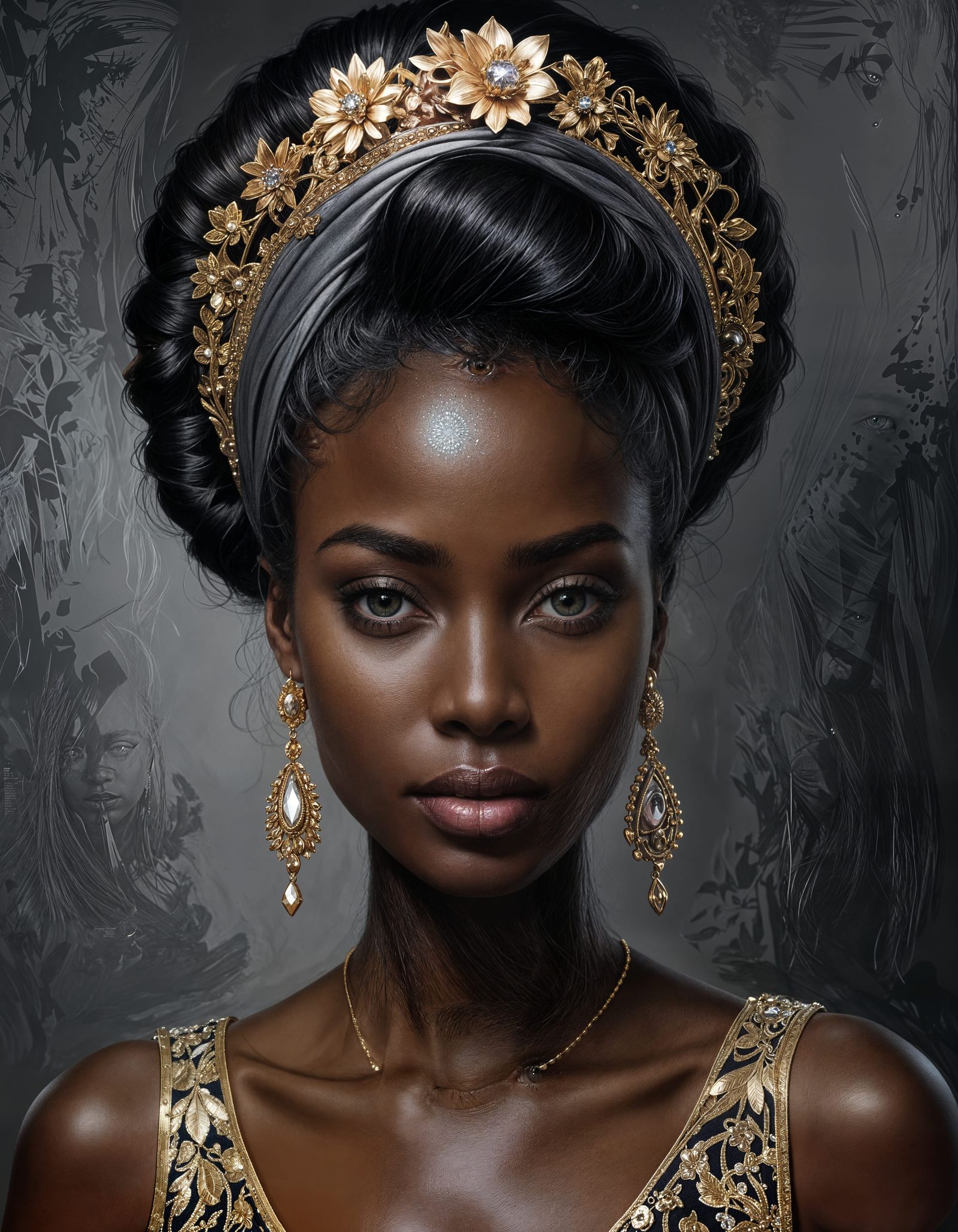 Elegant Dark-Skinned Woman: Hyperrealistic Magazine Cover