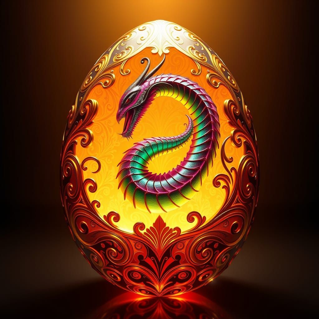 Luxurious Ouroboros Egg in Art Nouveau and Rococo Style