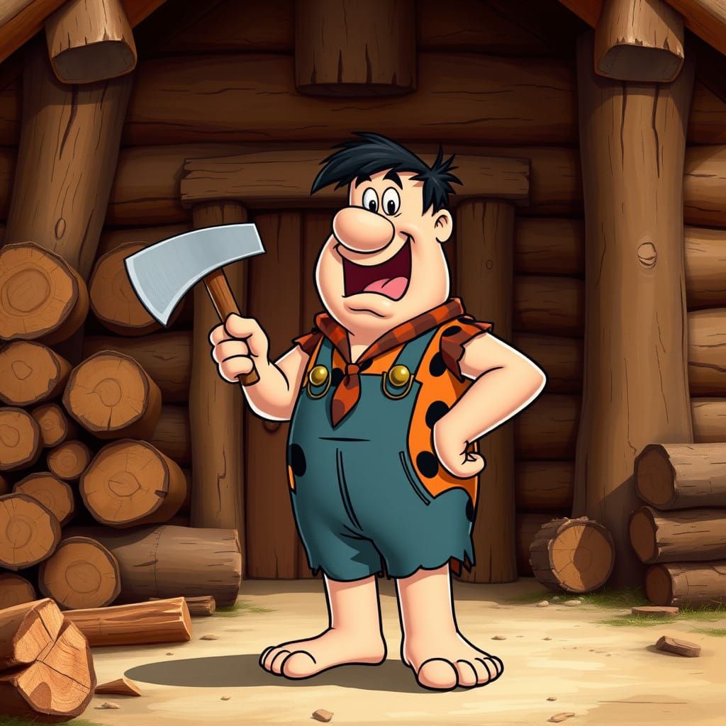 Fred Flintstone Hard at Work in a Classic 1960s Lumbermill