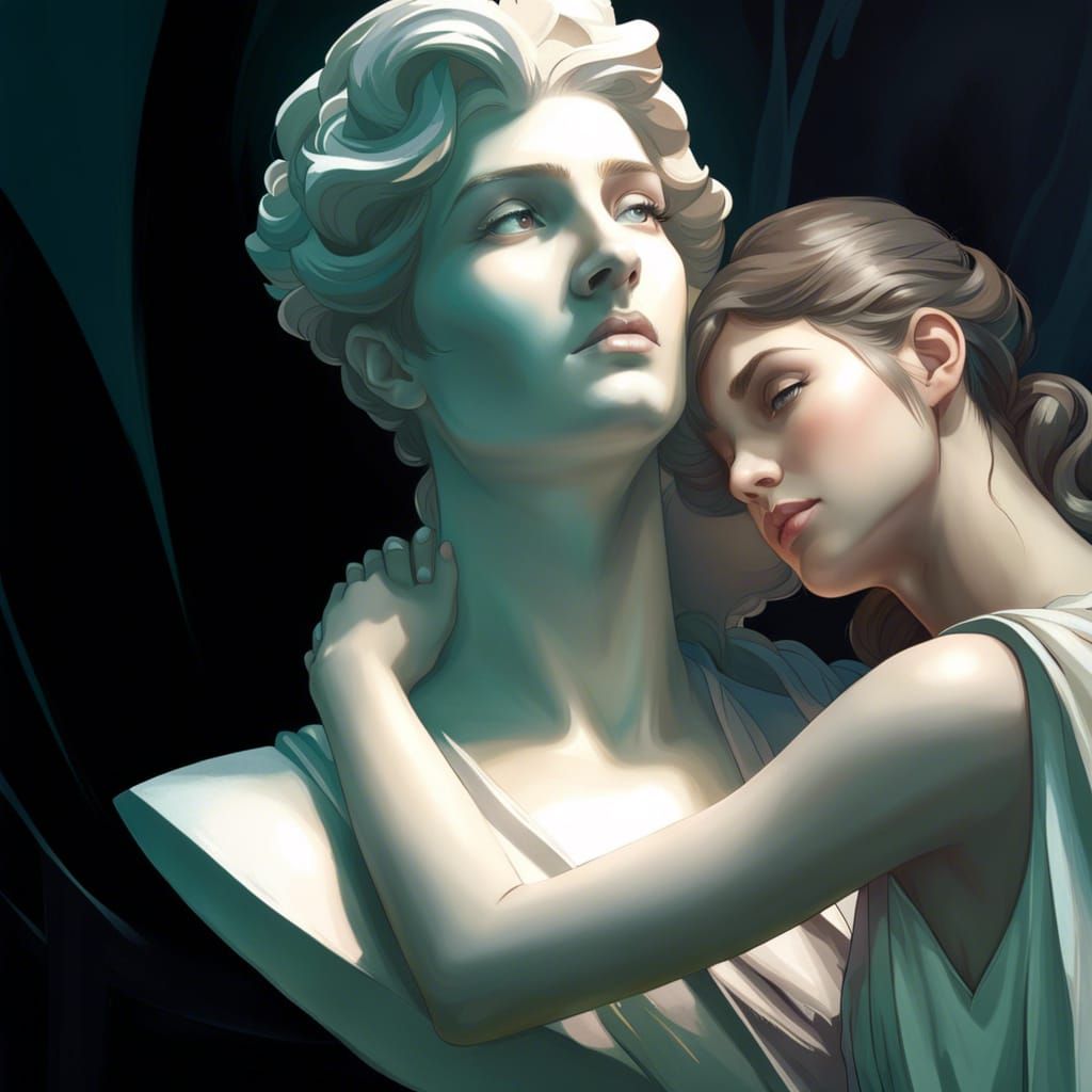 Sculptor and Statue Portrait in Art Nouveau Style