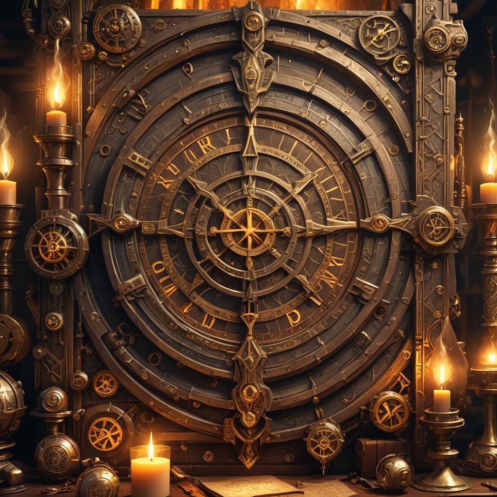 Mystical Steampunk Sign in a Fantasy Library