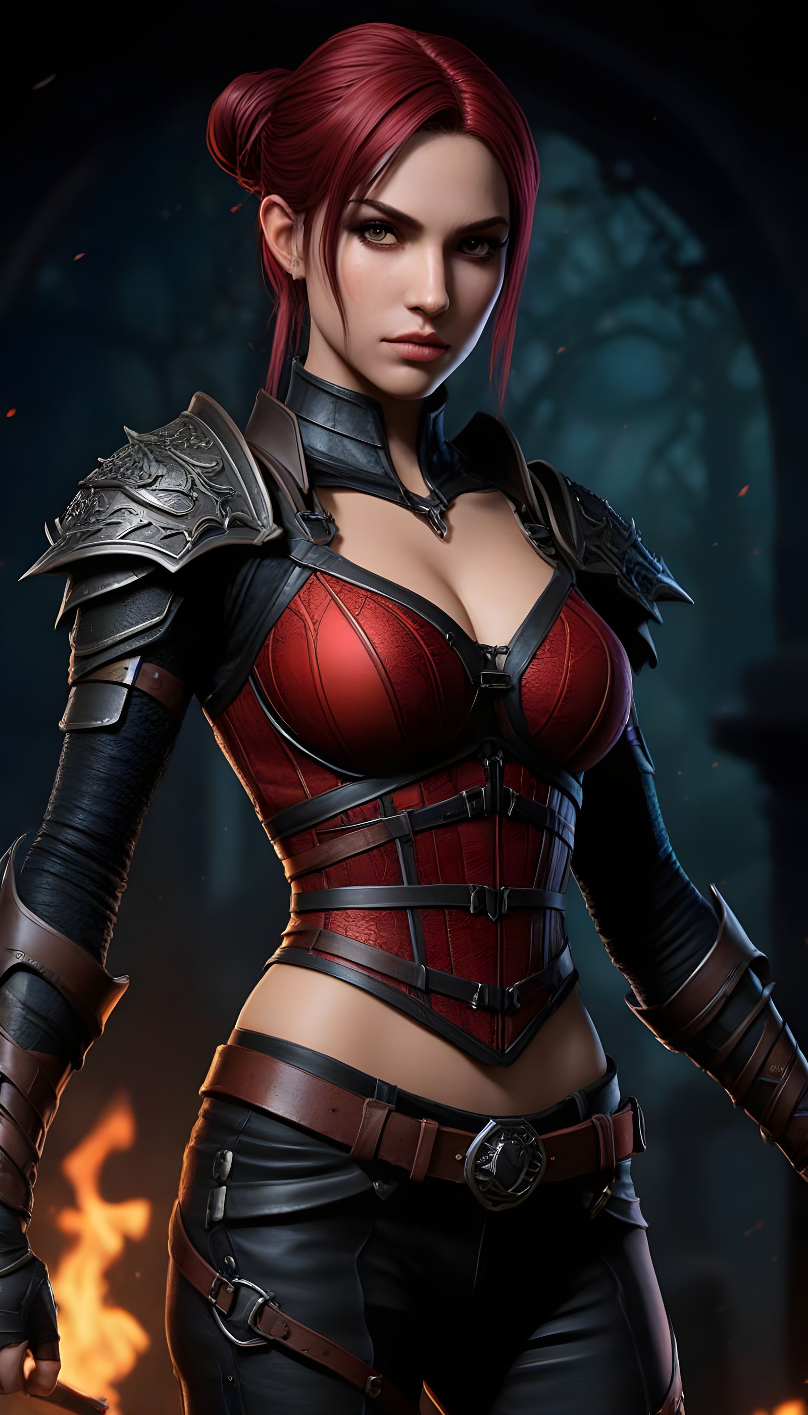 Elegant Warrior in Cyberpunk Attire