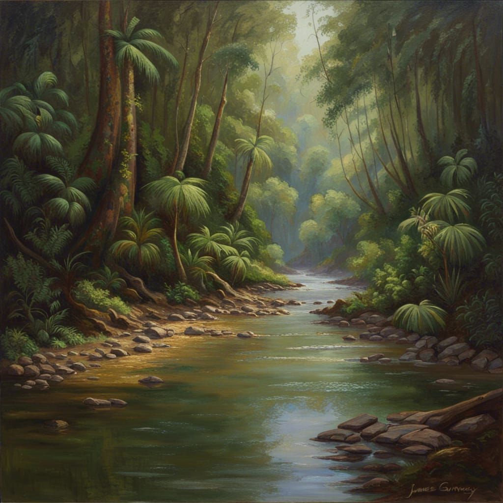 Rainforest River: Oil Painting by James Gurney