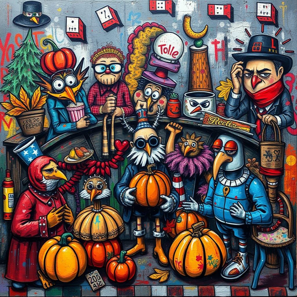 Thanksgiving Graffiti Art in Polychromatic Digital Style