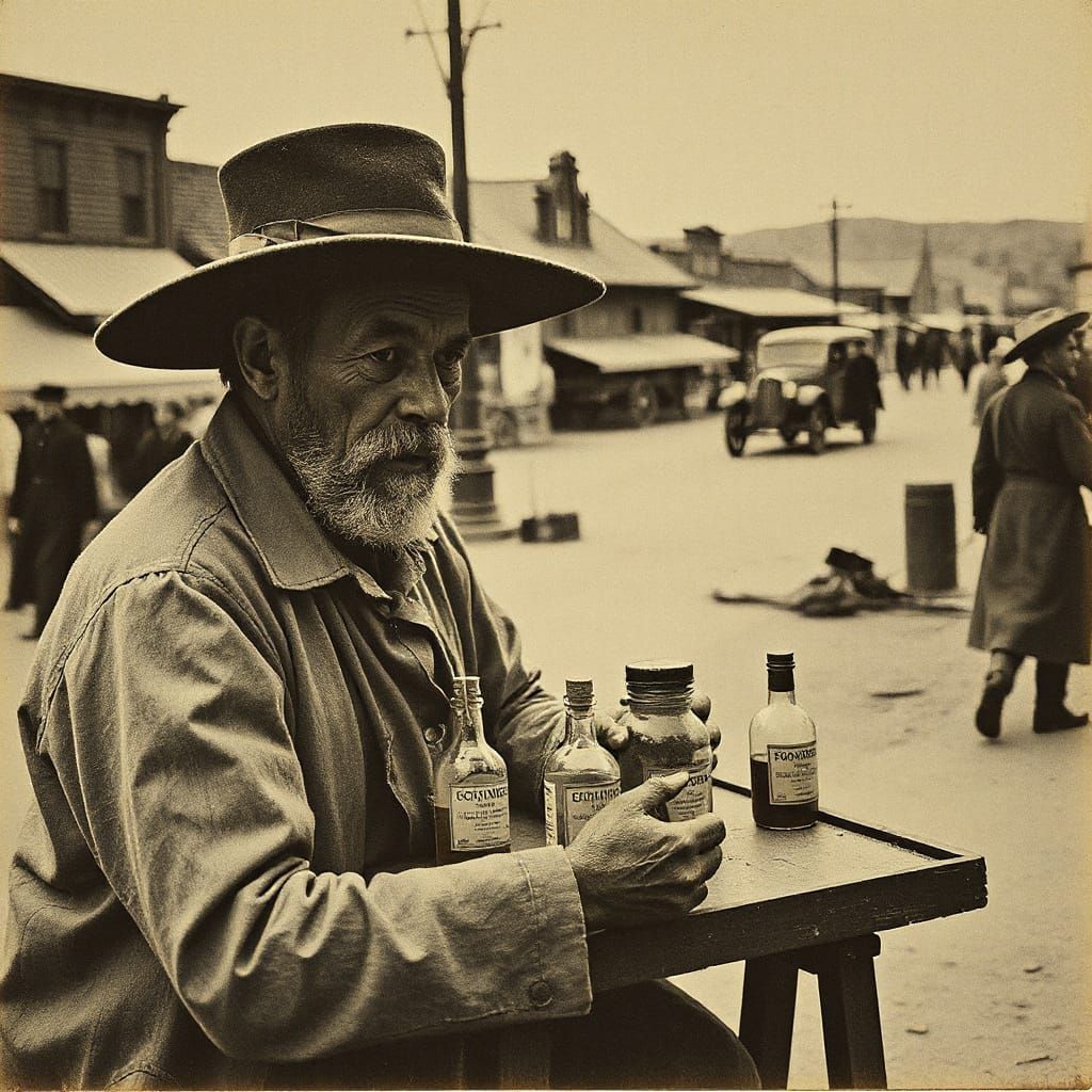 Vintage Snake Oil Peddler in Old West Photogravure