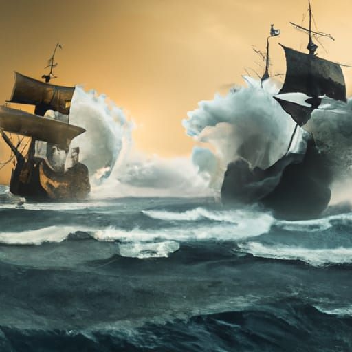 Epic Pirate and English Navy Battle in Hyperrealism