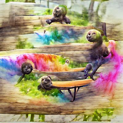 Playful Sloths on a Forest Seesaw
