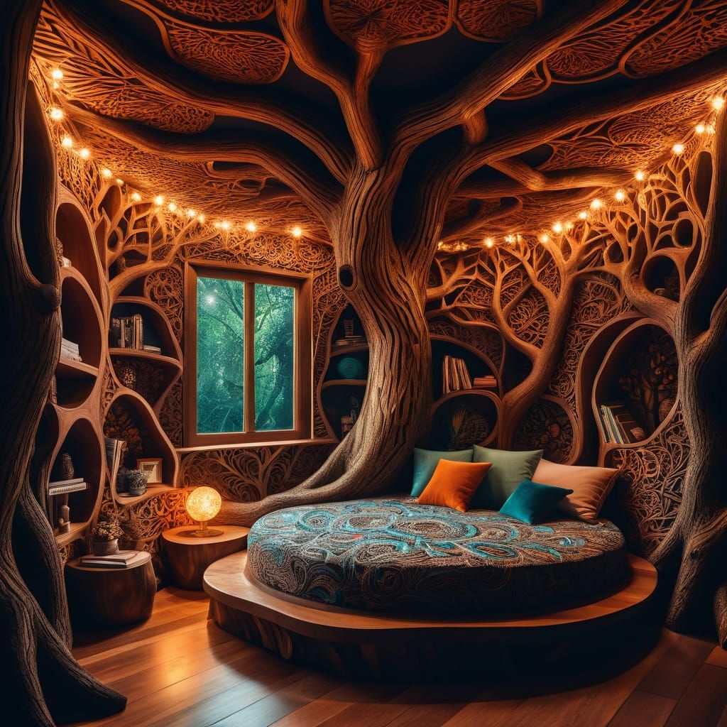 Maximalist Tree Trunk Room in Zentangle Style