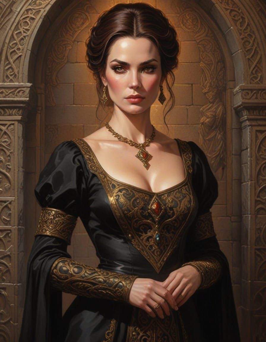 Noblewoman in Opulent Castle Hall, Ethereal Glow