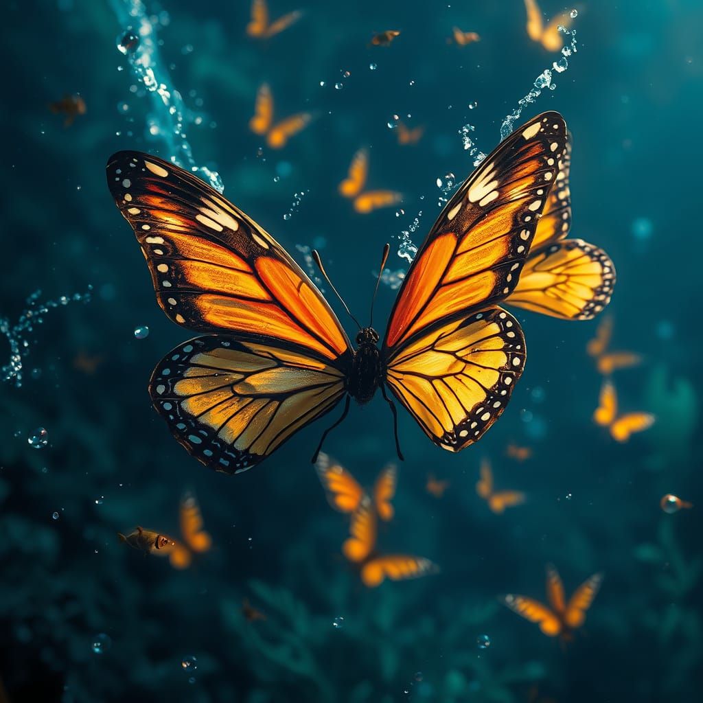 Surreal Butterflies Emerge from Ocean Depths in Hyperrealist...