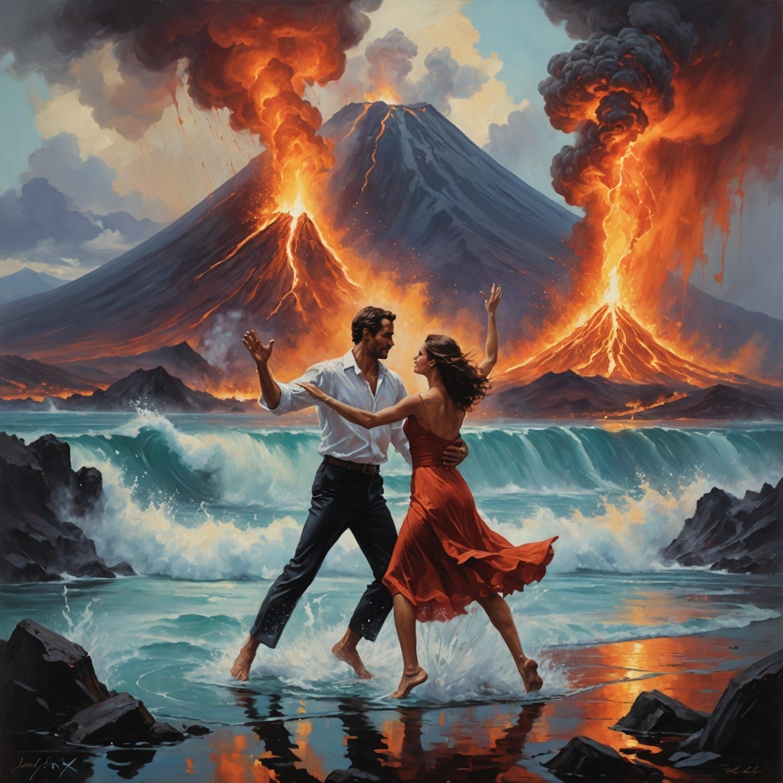 Volcanic Dance: Oil Painting Inspired by Gurney