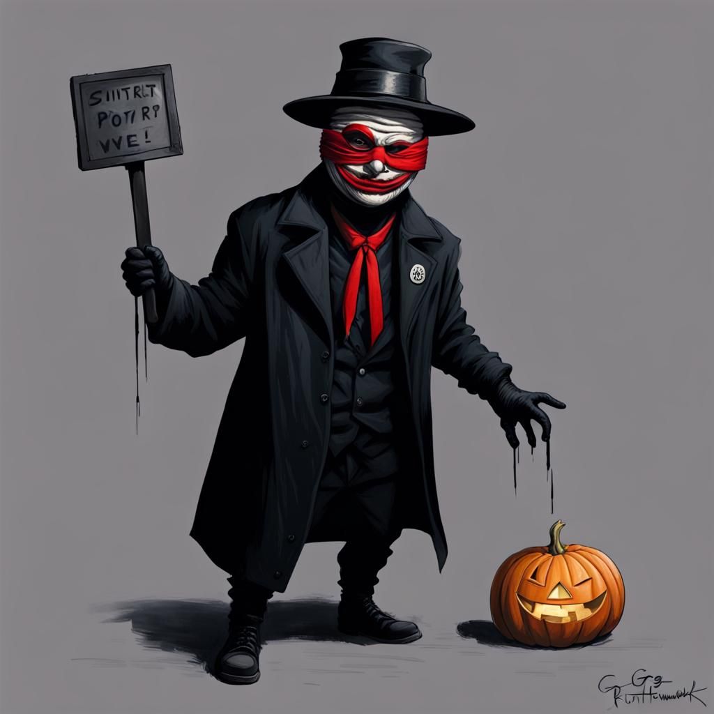 Sinister Hamburgler Halloween Costume, Dark Fantasy Illustra...