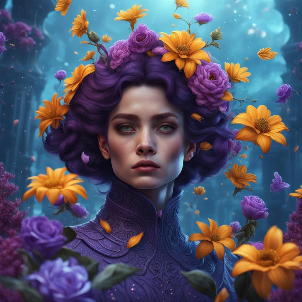 Woman in Purple Dress: Detailed Matte Painting
