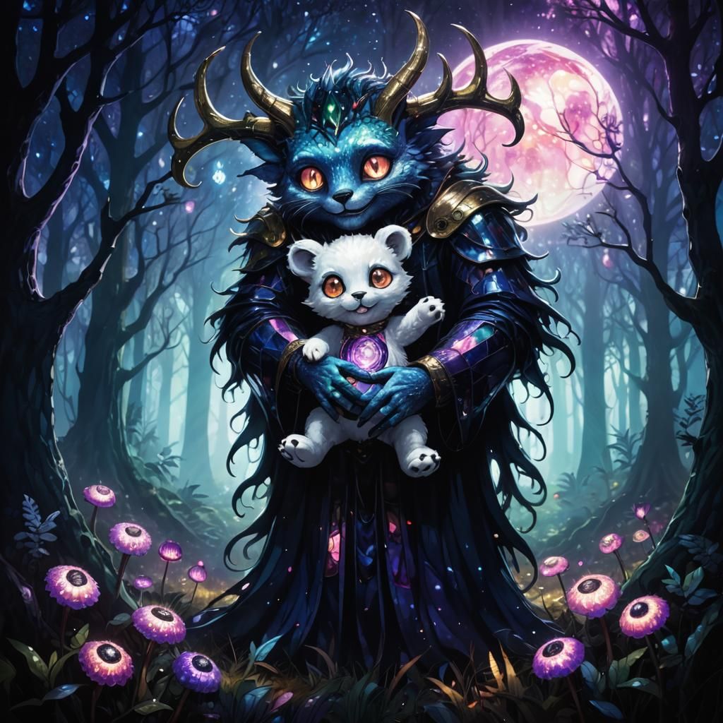 Glass Alien in Pointillistic Stained Glass Forest