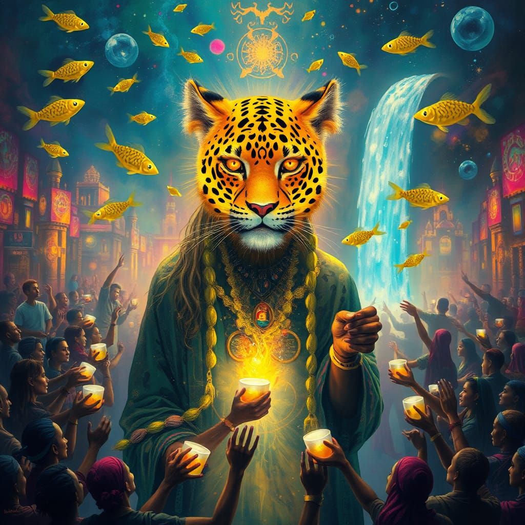 Mystical Leopard Shaman in Iridescent City