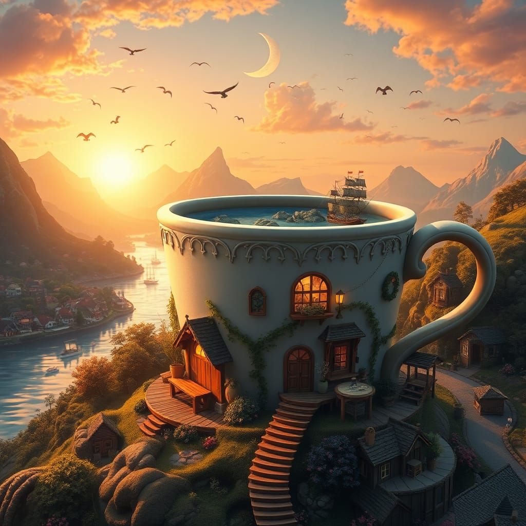 Cup-Shaped House with Pirate Ships, Unreal Engine Art