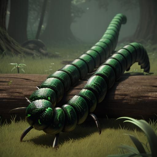 Centipede with Mushrooms: 3D Rendered Art