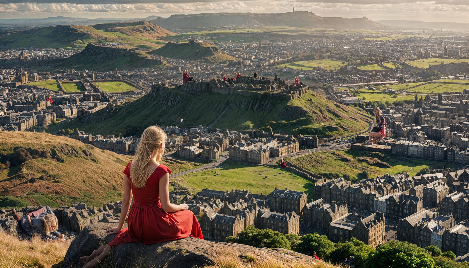 Woman in Red Dress on Arthur's Seat