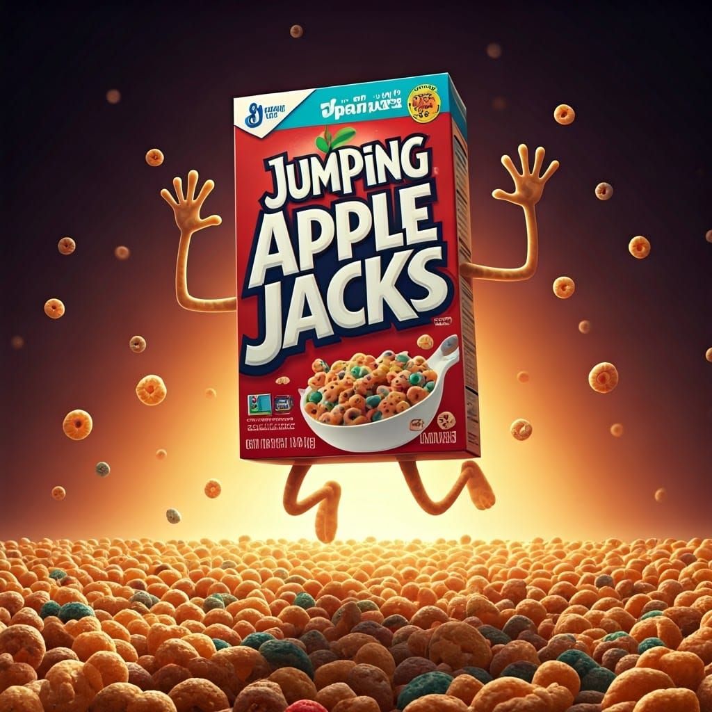 Animated Apple Jacks Cereal Box Jumping in Surprise