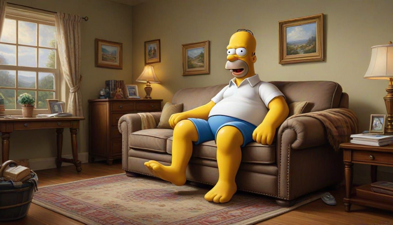 Homer Simpson in Thomas Kinkade's Painterly Style