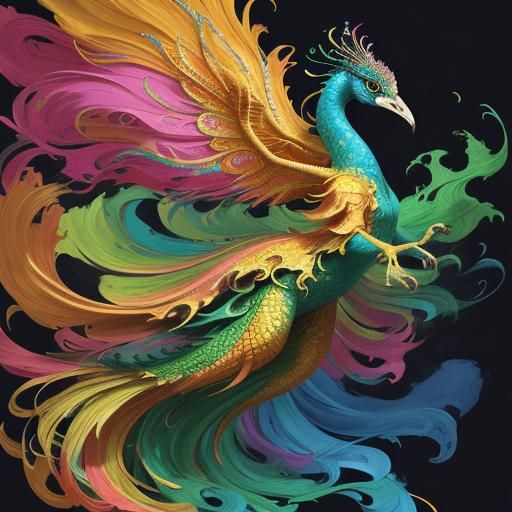 Dragon Peacock Woman in Abstract Expressionism