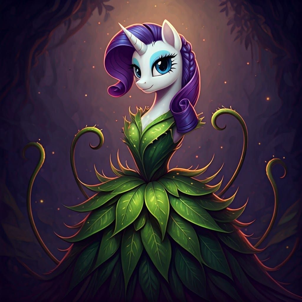 Elegant Unicorn in Iridescent Venus Flytrap Gown