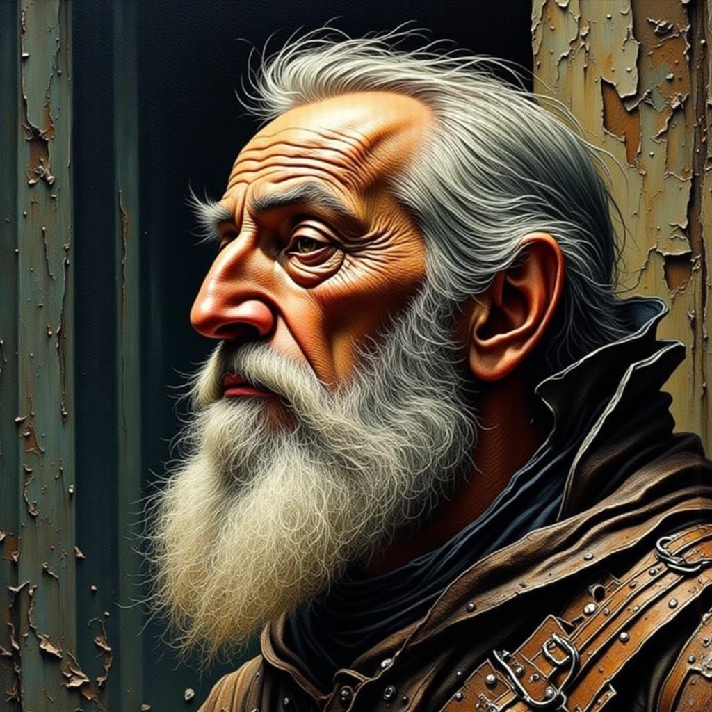 Wise Old Man Portrait in Graphite Style