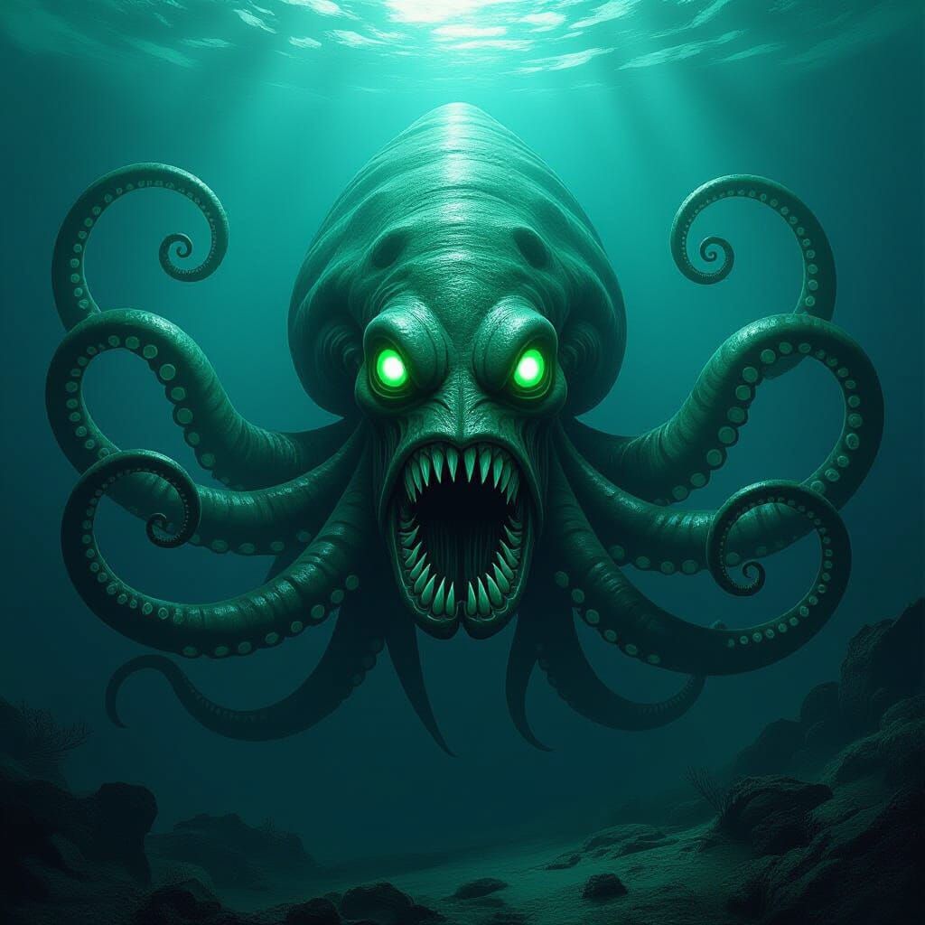 Monstrous Squid Emerges from Dark Waters