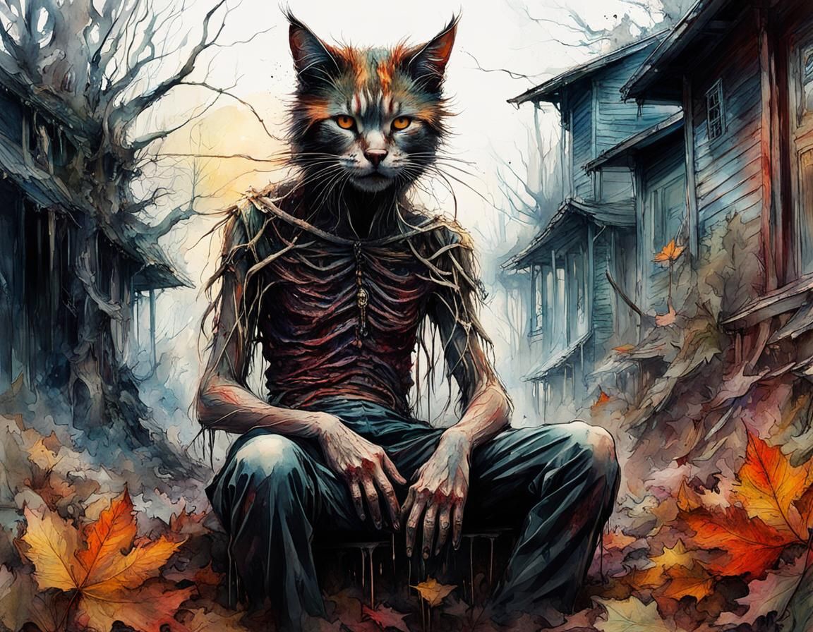 Macabre Bakeneko Body Horror in Neon Wasteland