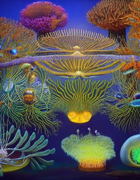 Bioluminescent Marine Life in Mixed Media Style